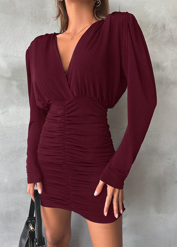 Бордовое деловое, кэжуал платье силуэтная, на запах SHEIN однотонное