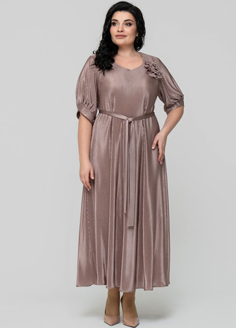 Кофейное кэжуал платье а-силуэт A'll Posa однотонное