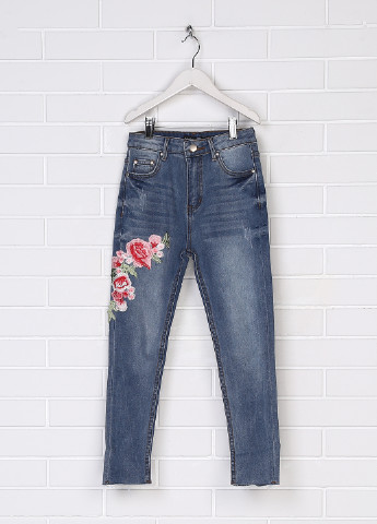 Джинси Boohoo завужені квіткові блакитні джинсові