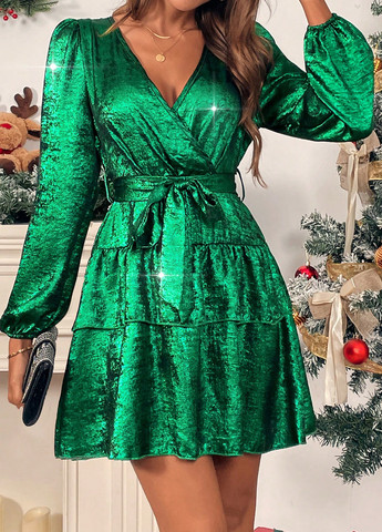 Темно-зелена кежуал сукня на запах SHEIN однотонна