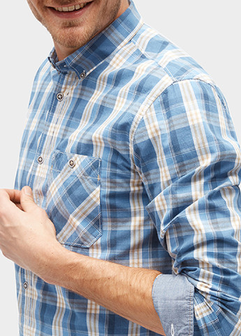 Светло-синяя кэжуал рубашка в клетку Tom Tailor с длинным рукавом