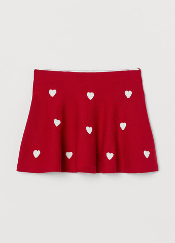 Красная кэжуал с сердечками юбка H&M клешированная