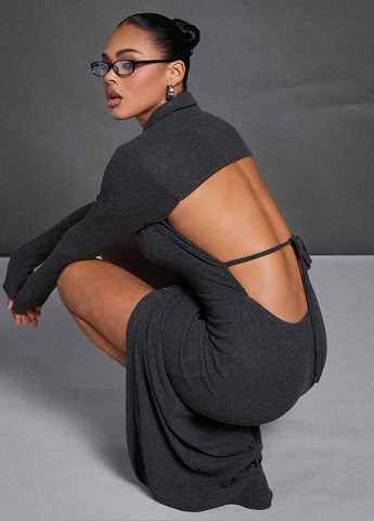 Графітова кежуал сукня сукня-сорочка, з відкритою спиною SHEIN меланжева