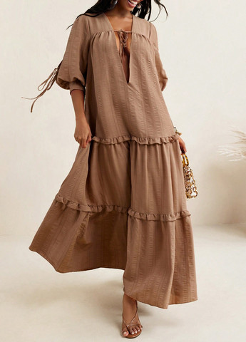 Кофейное кэжуал платье оверсайз SHEIN однотонное