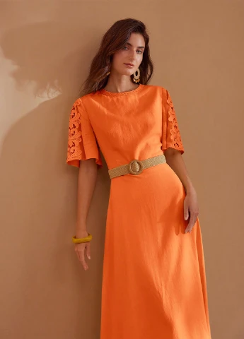 Оранжевое вечернее платье а-силуэт SHEIN однотонное
