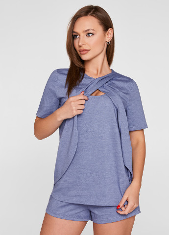 Світло-синя всесезон піжама для вагітних і годуючих (футболка, шорти) футболка + шорти Lullababe