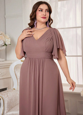 Розово-коричневое вечернее, праздничный платье в стиле ампир SHEIN однотонное