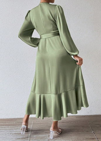 Сіро-зелена кежуал сукня на запах, кльош SHEIN однотонна