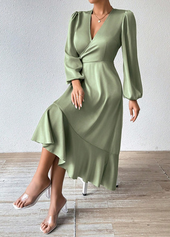 Сіро-зелена кежуал сукня на запах, кльош SHEIN однотонна