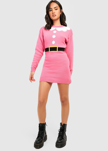 Розовое кэжуал платье платье-свитер Boohoo с новогодним принтом