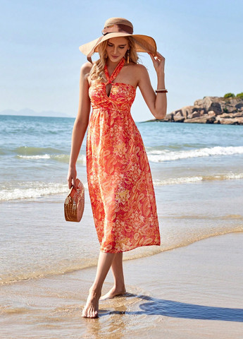 Помаранчева кежуал сукня з відкритою спиною SHEIN з малюнком