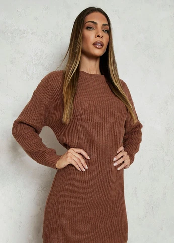 Коричнева кежуал сукня сукня светр Boohoo однотонна