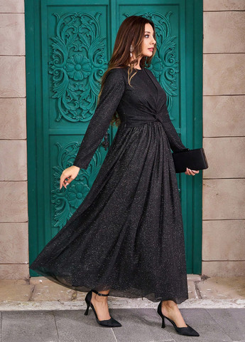 Чорна вечірня сукня кльош SHEIN однотонна