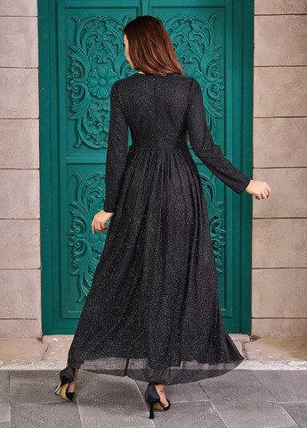 Чорна вечірня сукня кльош SHEIN однотонна