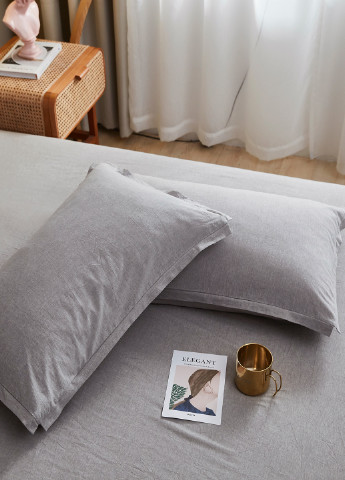 Комплект постельного белья вареный хлопок серый семейный Love You (250498025)