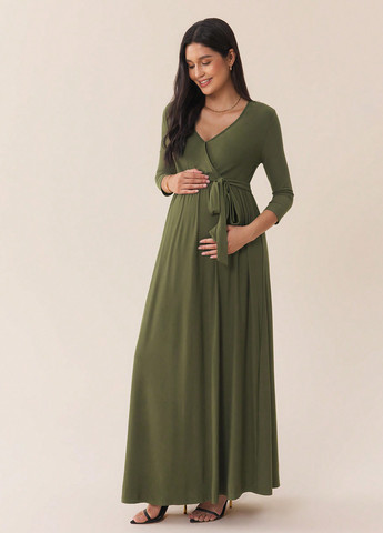 Зеленое кэжуал платье для беременных на запах SHEIN однотонное