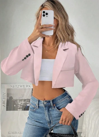 Светло-розовый женский жакет SHEIN однотонный - демисезонный