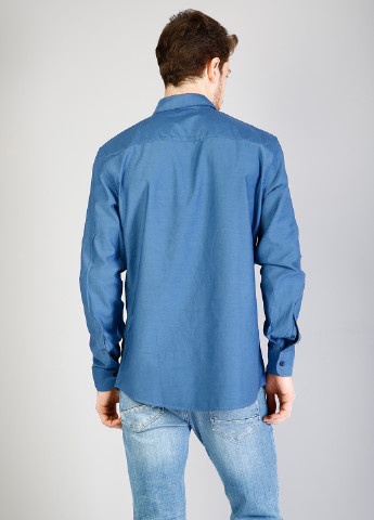 Синяя кэжуал рубашка однотонная Colin's с длинным рукавом