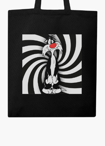 Еко сумка шоппер черная Кот Сильвестр Луни Тюнз (Sylvester the Cat Looney Tunes) на молнии (9227-2884-BKZ) MobiPrint (236265568)