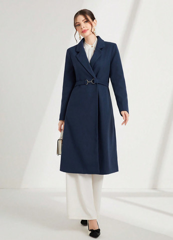 Синее демисезонное Пальто двубортное SHEIN
