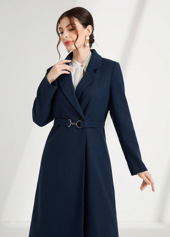 Синее демисезонное Пальто двубортное SHEIN