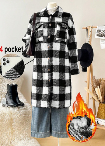 Черно-белое демисезонное Пальто пальто-рубашка SHEIN