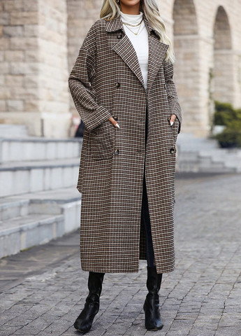 Сіро-коричневе демісезонне Пальто двобортне SHEIN