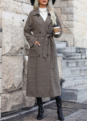 Сіро-коричневе демісезонне Пальто двобортне SHEIN