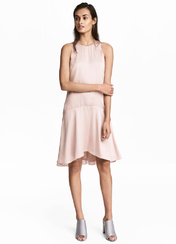Пудровое коктейльное платье короткое H&M однотонное