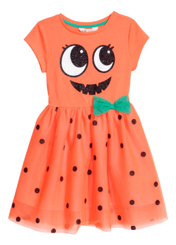 Оранжевое кэжуал платье с коротким рукавом H&M с рисунком