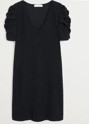 Черное фактурное женственное платье Mango однотонное