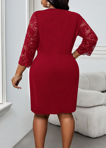 Темно-червона кежуал сукня на запах SHEIN однотонна