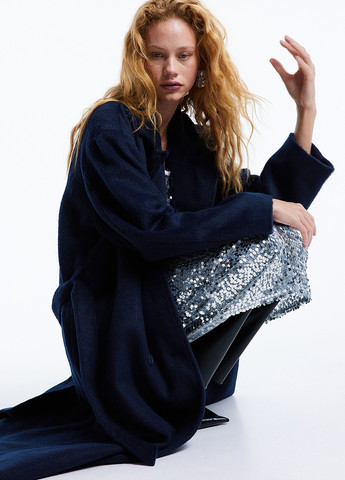 Темно-синє демісезонне Пальто двобортне H&M