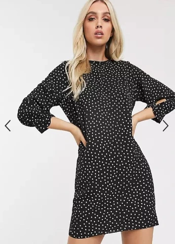 Черное кэжуал платье Boohoo в горошек