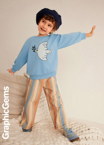 SHEIN свитшот рисунок голубой кэжуал полиэстер