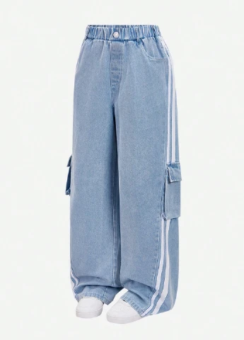 Синие летние каррот фит джинсы SHEIN