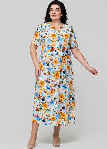 Голубое кэжуал платье а-силуэт A'll Posa с цветочным принтом