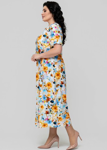 Голубое кэжуал платье а-силуэт A'll Posa с цветочным принтом