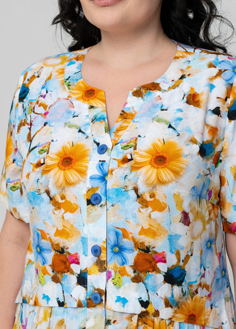 Голубое кэжуал платье а-силуэт A'll Posa с цветочным принтом