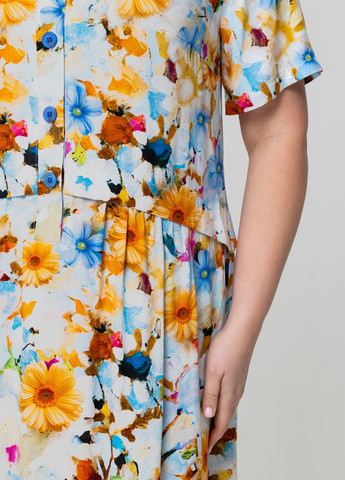 Голубое кэжуал платье а-силуэт A'll Posa с цветочным принтом