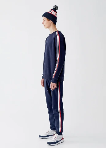 Темно-синій світшот Pull & Bear однотонний лампаси (251916907)