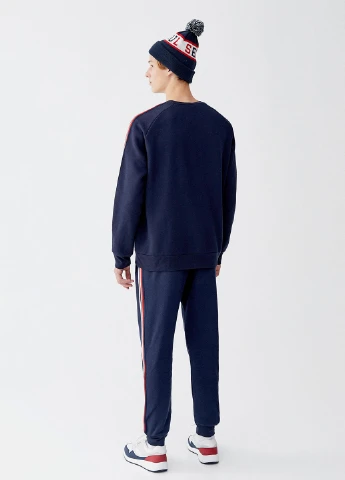 Темно-синій світшот Pull & Bear однотонний лампаси (251916907)