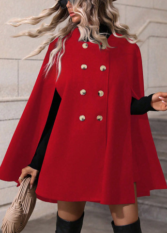 Красное Кэжуал полупальто кейп SHEIN однотонное
