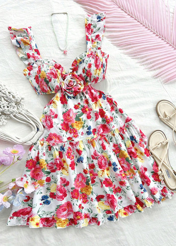 Комбинированное кэжуал платье клеш SHEIN с цветочным принтом