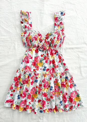 Комбинированное кэжуал платье клеш SHEIN с цветочным принтом