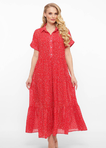 Красное кэжуал шифоновое платье с воротничком джун красное Tatiana однотонное