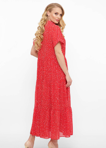 Красное кэжуал шифоновое платье с воротничком джун красное Tatiana однотонное
