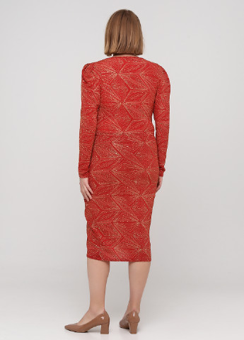 Красное коктейльное платье футляр Orna Farho с абстрактным узором