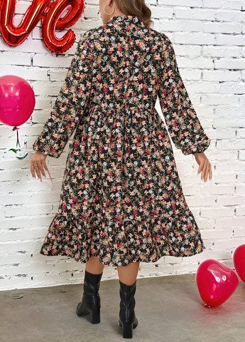 Черное кэжуал платье клеш, в стиле ампир SHEIN с цветочным принтом