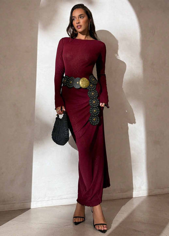 Бордова пляжна сукня з відкритою спиною SHEIN однотонна